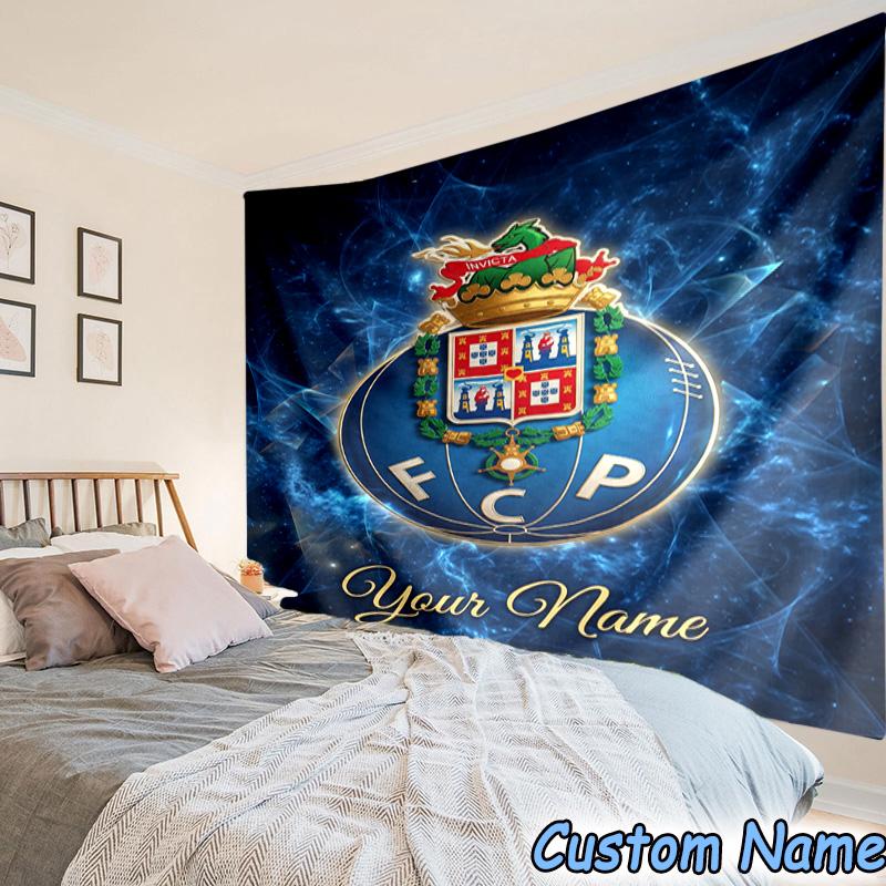 Individuelles Namens-FC-Porto-Wappen-Design. Bedruckter Wandteppich, für Schlafzimmer, Wohnzimmer, Studentenwohnheim, Große Wanddekoration, Stoffdekor Fächer Geburtstagsgeschenke