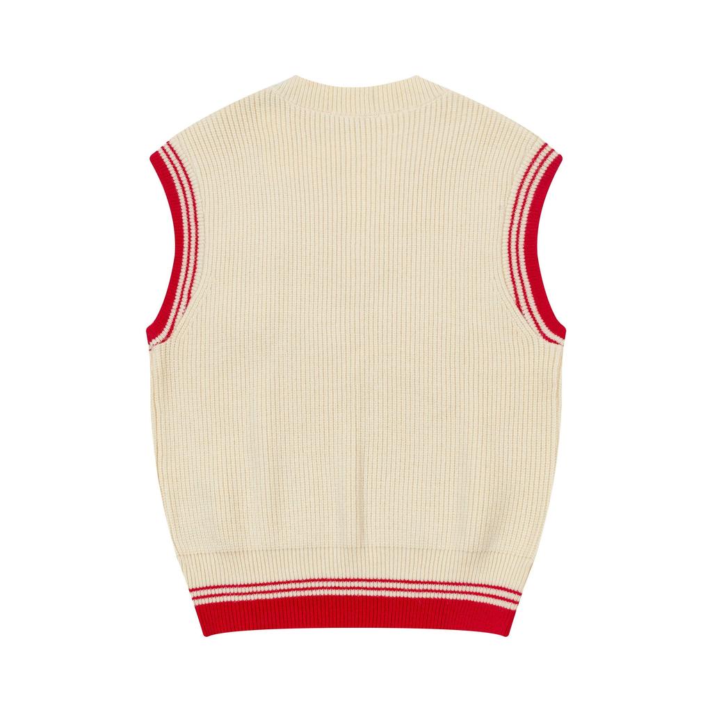 AMI New Autumn and Winter Knitted Striped V-neck Pullover Vest with Heart-shaped Text Logo Knitted Sheep Sweater Base Vest