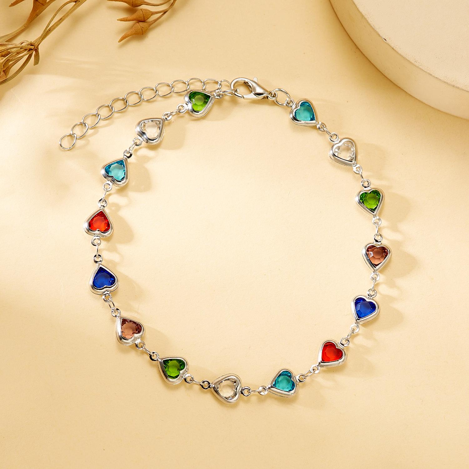 

Exquisite Rainbow Zircon Heart Choker Necklace For Women Korean Crystal Gold Color Metal Chain Collar Girls Party Beach Jewelry