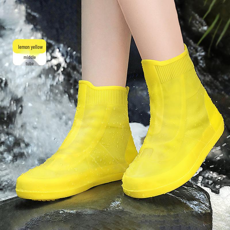 Wiederverwendbare Wasserdichte Silikon Anti-Rutsch Regenschuhüberzieher, Abriebfester High-Top Schutz für Damen und Kinder