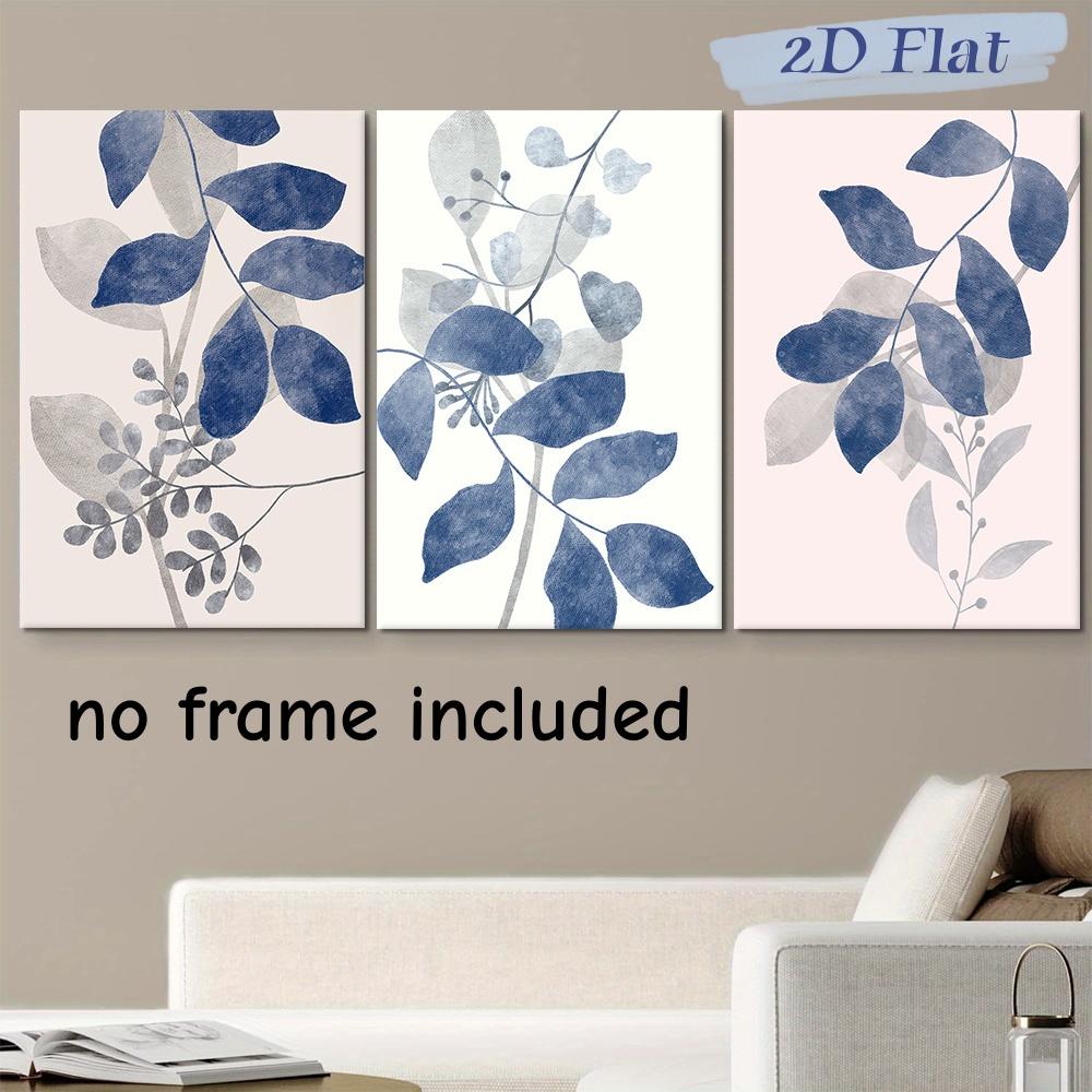 

3-piece modern minimalist blue grey plant leaf frameless canvas decoration hanging painting living room bedroom entrance wall ar (as the picture,20x30cm-3pcs)