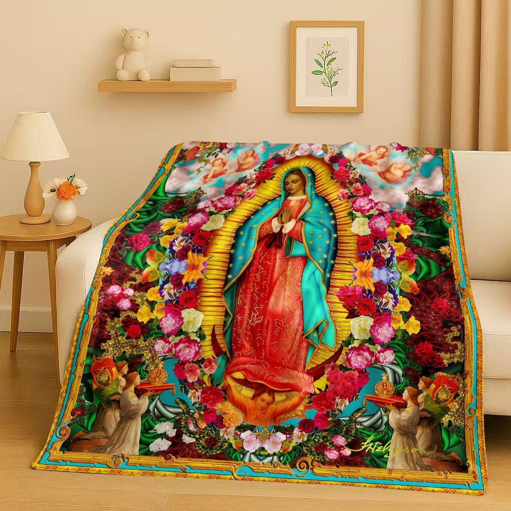 Classic Jesus Virgin Mary Art Flannel Blanket,Ultra Soft Warm Plush Throw for Home Bedroom Bed Sofa Cover Office Travel Gift Kid