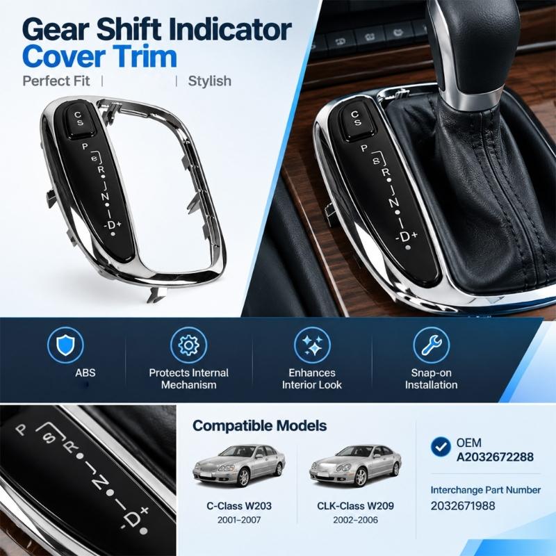 Gear Position Indicator Trim Panel in ABS Plastic with Integrated Legend for C230 C240 C280 C320 Replacing Worn Trim Above Center Console Selector