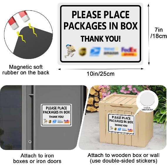 Package Delivery Sign Magnetic Soft Adhesive, 10x7 Inch Please Leave Packages Here Sign for Delivery Drivers, Please Place Packages In Box Thank You,