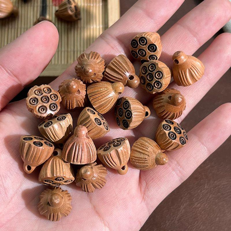 

DIY New Chinese Style Accessory Pendant Accessories Beaded Handmade Material Scattered Beads Bracelet Wrist Chain Chinese Ancient Style Carving Peach Wood small Lotus canopy 10