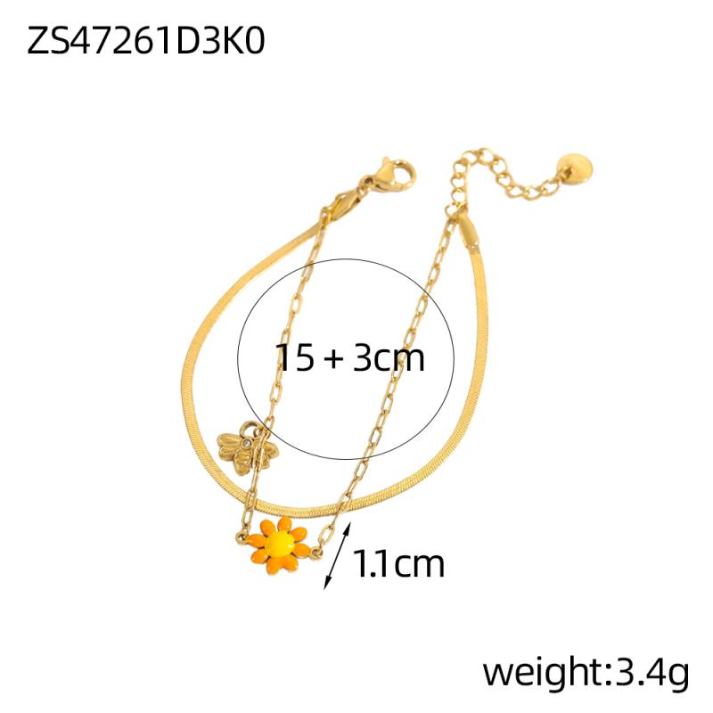 

CARLIDANA Minimalist Daisy Enamel Pendant Layered Necklace Bracelet set With Colorful Oil Dripping Flower Snake Chain Women