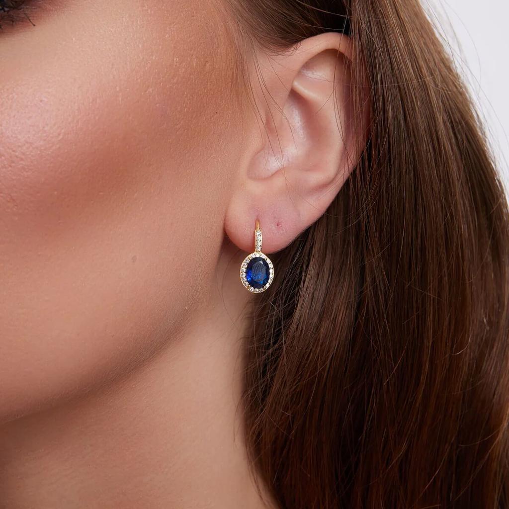 Gold-Plated Silver Earrings with Blue Cubic Zirconia - Kdk6403Y