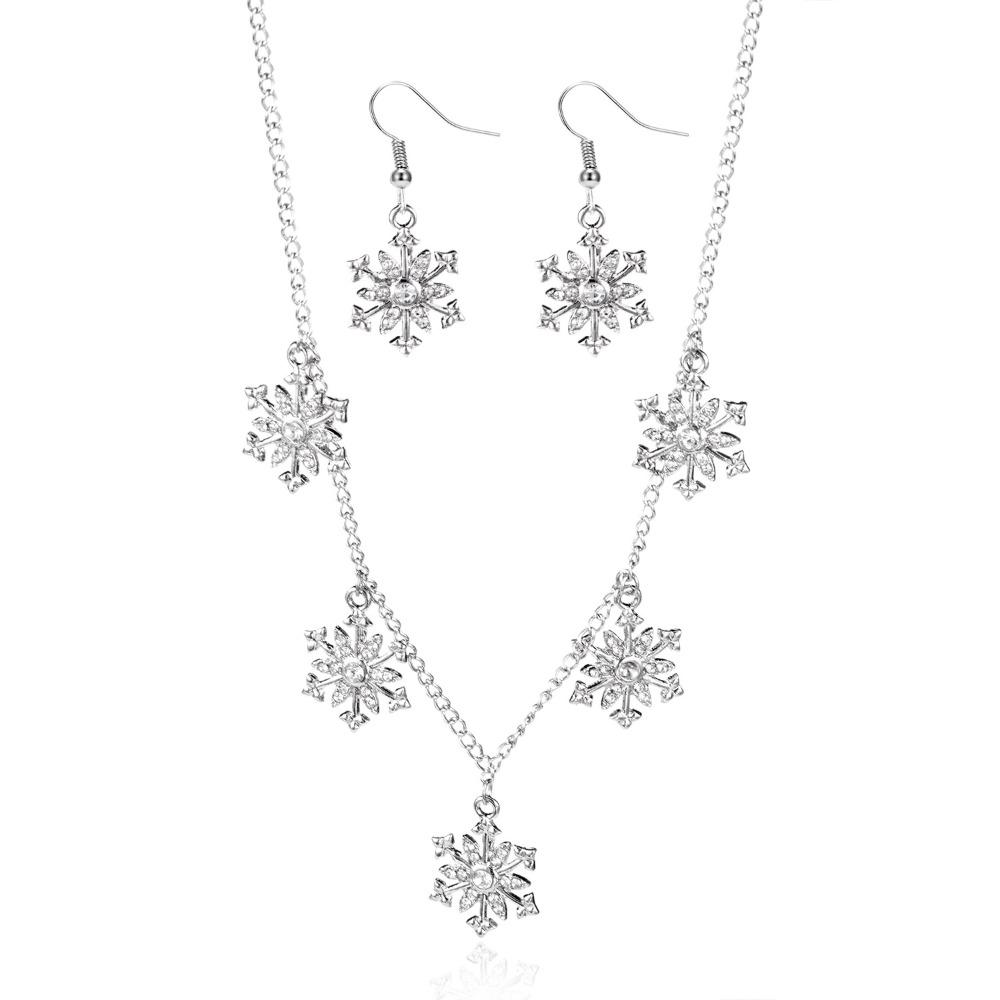 Zinc Zinc Zinc Alloy Xmas Dangle Earrings Rhinestone Snowflake Necklace Christmas Jewelry Set  Gift