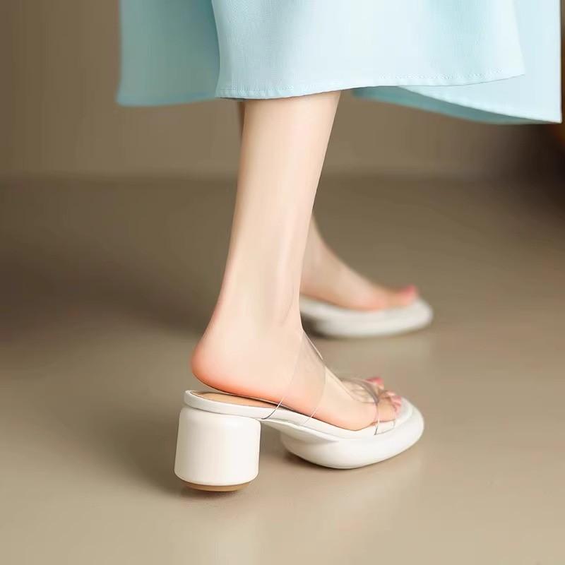 Thick-soled Thick-heeled Transparent Sandals for Women's Summer 2025 New Models, One-word Fashion Cool Slippers with Skirts, High-heeled Slippers