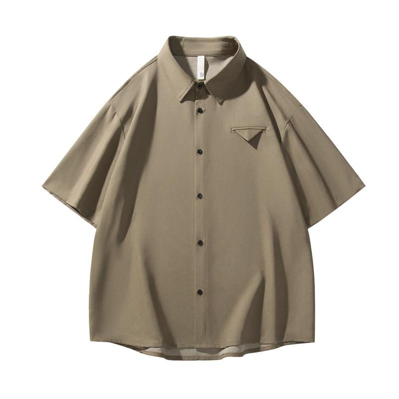 

Retro Workwear Short Sleeved Shirt Men s Loose Collared Casual Shirt Summer Shirt XL хакі