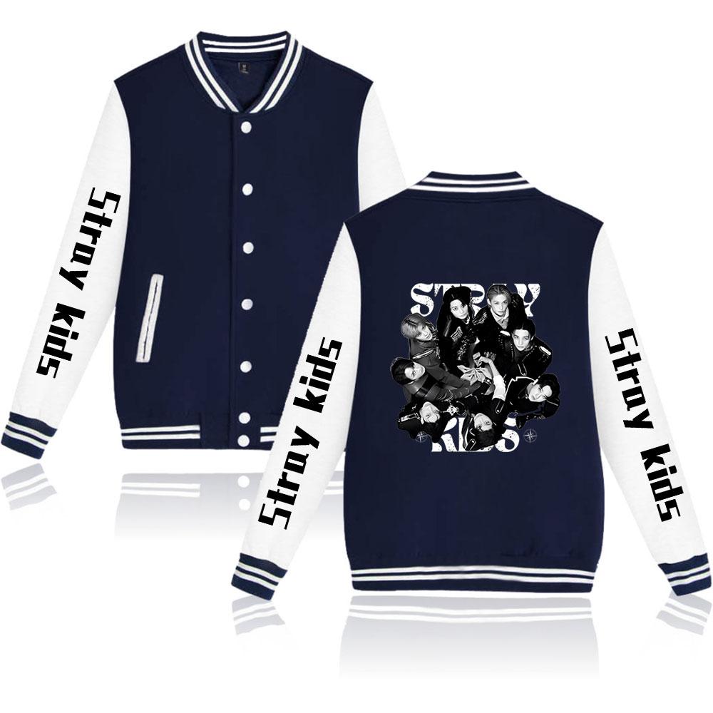 

НОВЫЕ поступления унисекс мода Stray Kids бейсбольная толстовка с принтом букв для женщин и мужчин уличные спортивные куртки S темно-синий