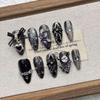 Dark Black French Almond Nails - Handmade Short Wearable for 2026 Trend