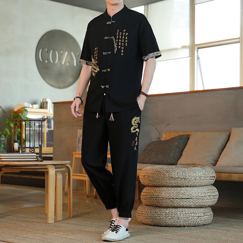 

Suxi Мужской летний китайский вышитый костюм-двойка в стиле ретро 8617 L [50-60 kg]