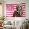 Music Icon Style Wall Tapestry Pink Stars Stripes Flat Print Aesthetic Room Decor for Living Room Party Dorm Backdrop