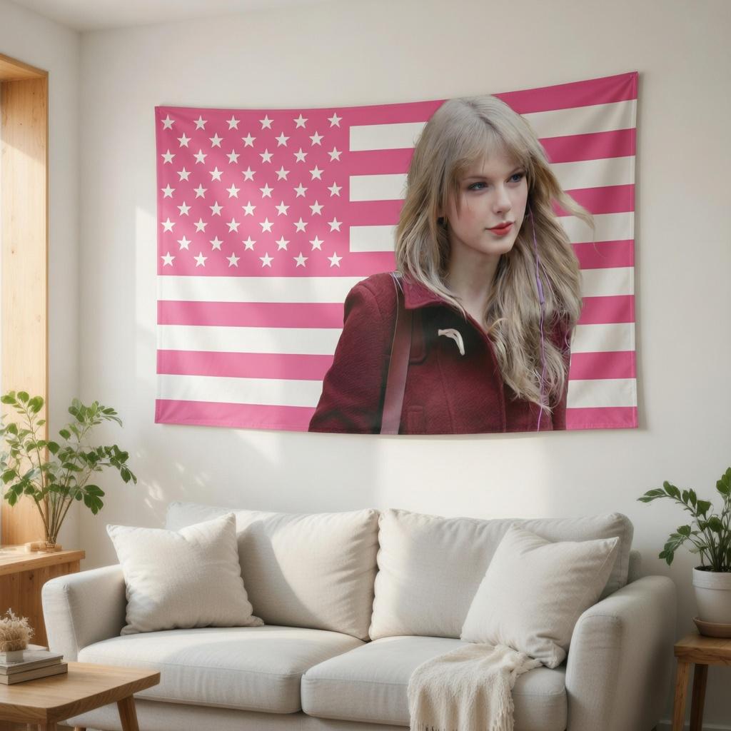 Music Icon Style Wall Tapestry Pink Stars Stripes Flat Print Aesthetic Room Decor for Living Room Party Dorm Backdrop