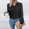 Fashion Spring Autumn Lace Splice Long Sleeve V Neck Ladies Shirt Top