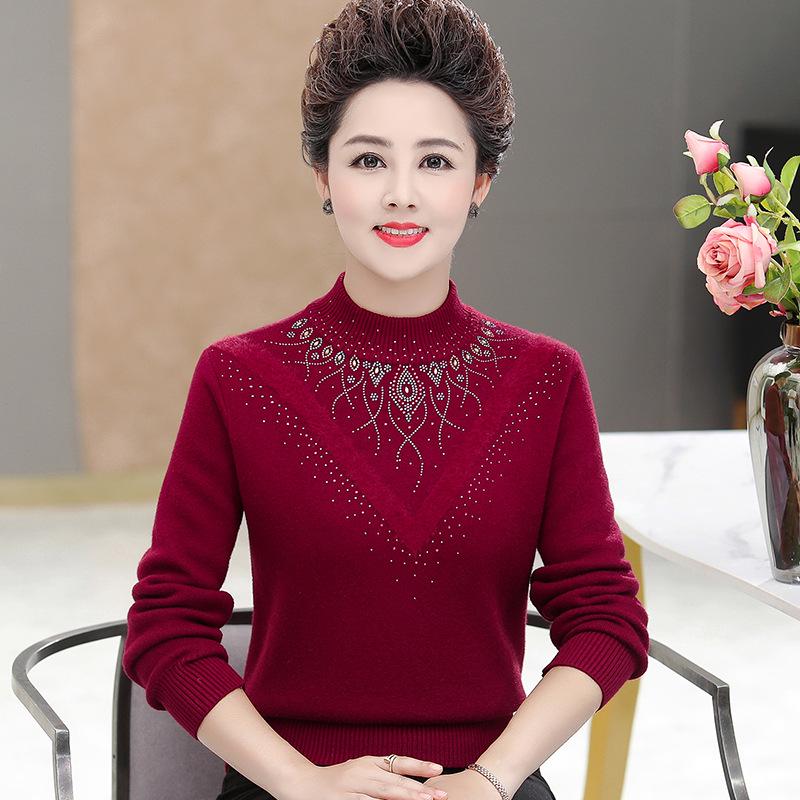 Mom's Winter Velvet Sweater - Stylish High-Neck Base Layer for Middle-aged & Elderly Women