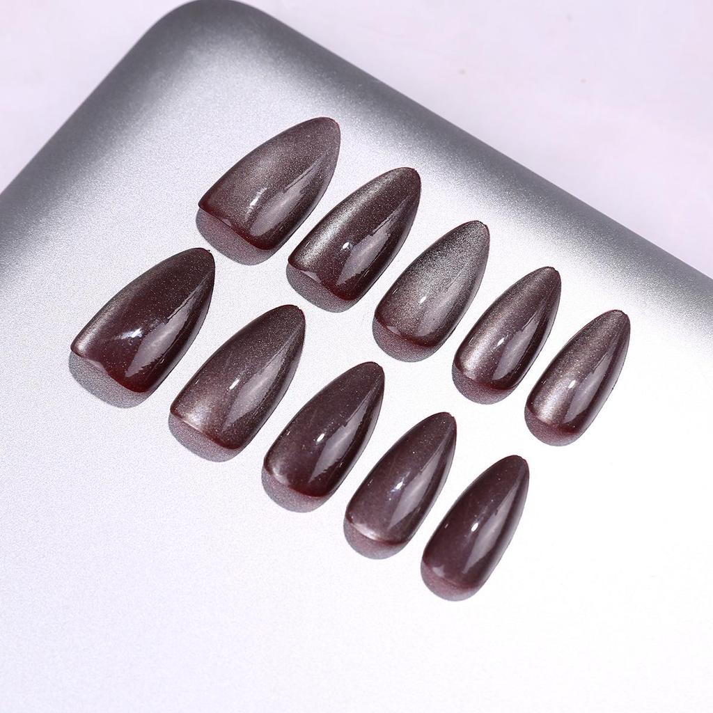 Solid Color Cat Eye Press-On Nails - Medium Long Almond, Luxury Nail Art Tips