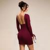 European and American Women's Clothing Sexy Backless Long-sleeved Dress Spring and Summer Party Mini Red Short Dress