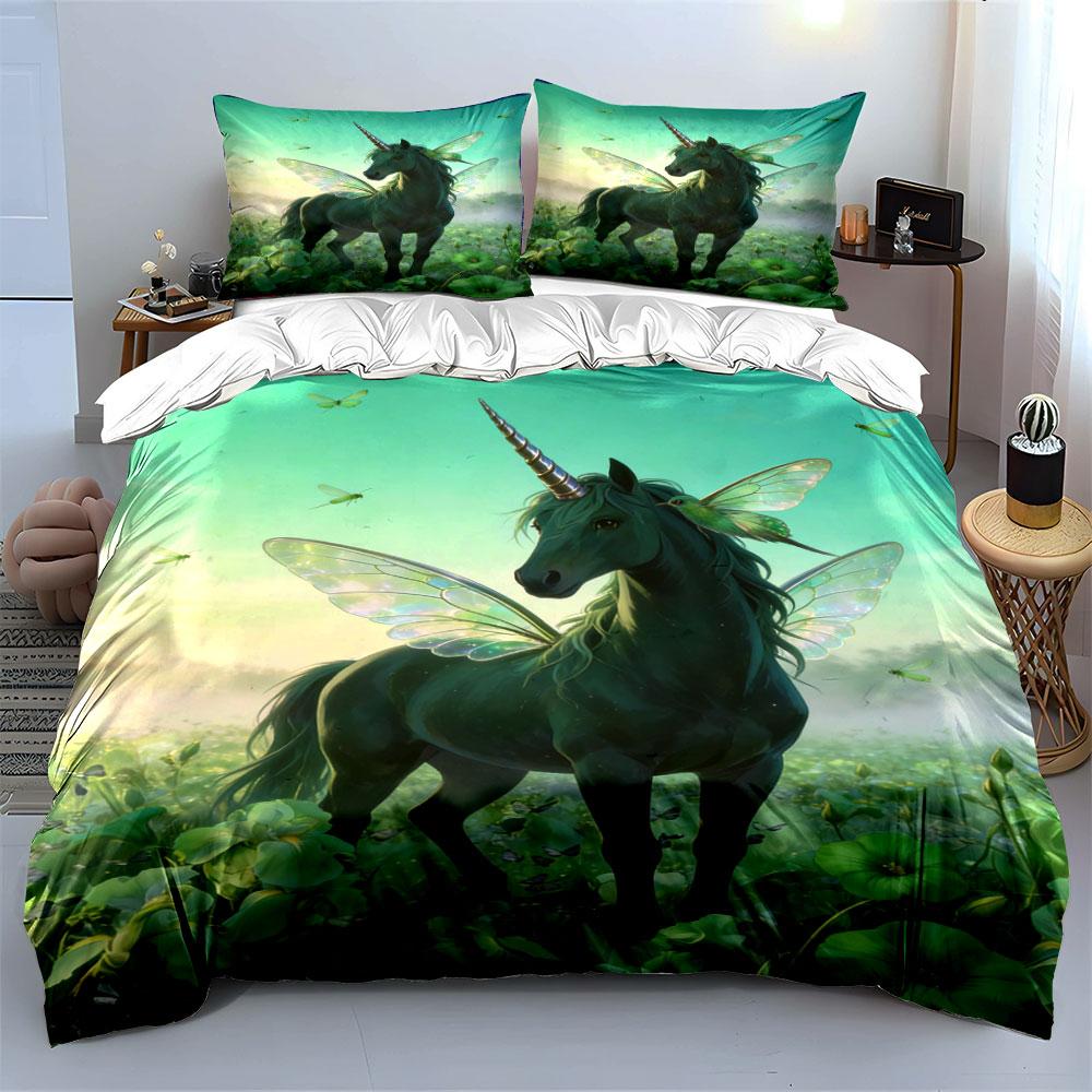 Black Unicorn with Wings. Bedding Sets Duvet Cover Sets Duvet Covers Pillowcases(1 * Duvet Cover 2 * Pillowcases Without Duvet Insert)