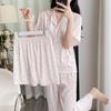 Women's Cute Cartoon Ice Silk Pajama Set - Short-Sleeved Three-Piece Summer Loungewear (TX0043)
