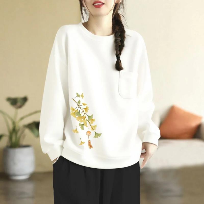 Pullover Pocket Sweatshirt Women's Autumn and Winter New Literary Western Style Versatile Top