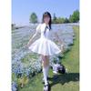 College style puff sleeve princess dress waist-cinched pleated puffy skirt white moonlight dress girl summer beauty