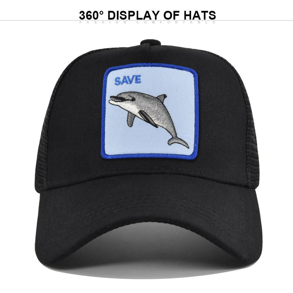 Dolphin Embroidered Mesh Baseball Cap Adjustable Sunshade Hat Summer Breathable Cotton Cap