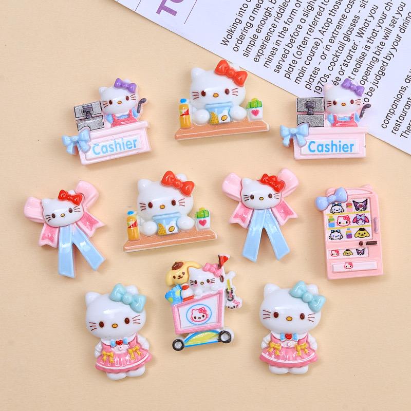 10Pcs Cartoon Resin Cute Animal Cats, Bow, Game Console Style Hairpin Scrapbook Craft Diy Miniature Ornament Accessories A34
