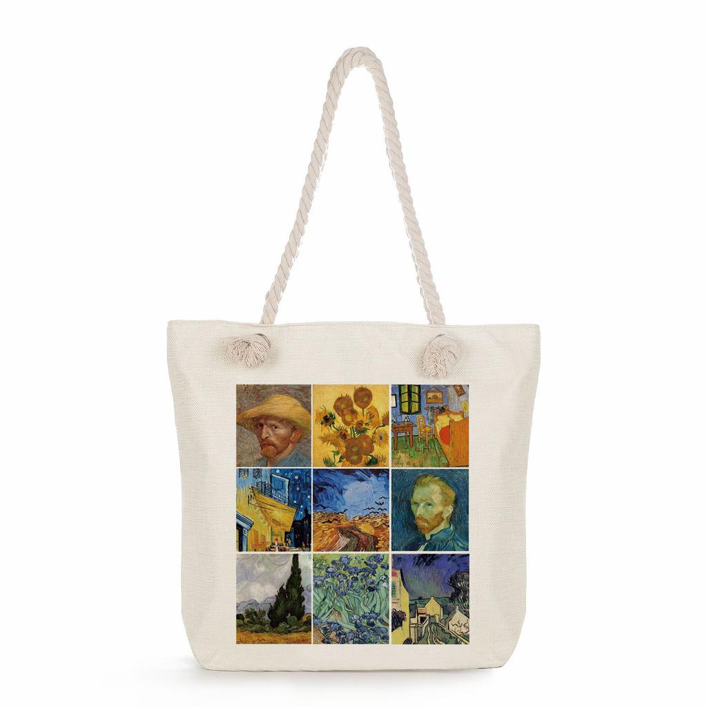 Painting print thick rope single-shoulder beach bag 7296