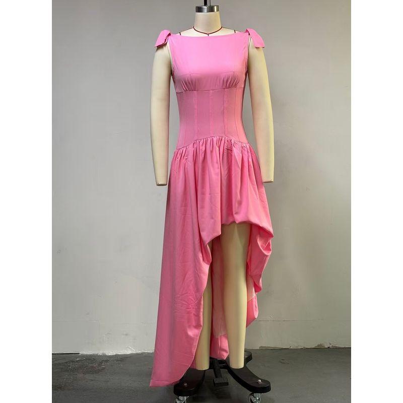 

Fashion New Arrival Bows Silm High Waist Irregular Dress Irregular Suspender Dress Pink 2XL