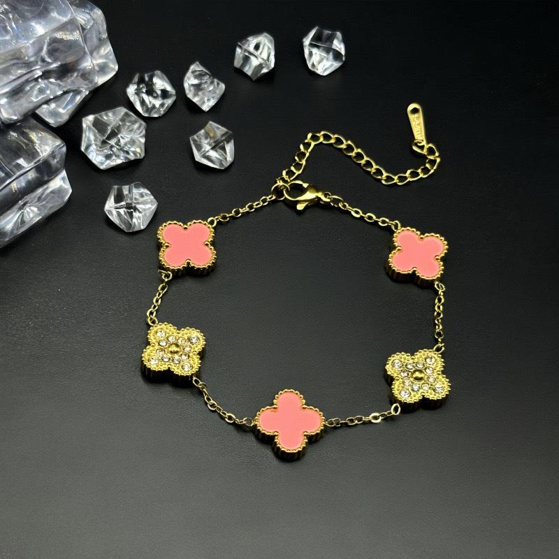 

Высококачественный браслет из пятицветного четырехлистного клевера 15 мм для женщин, модный женский браслет 18 карат, не тускнеющий