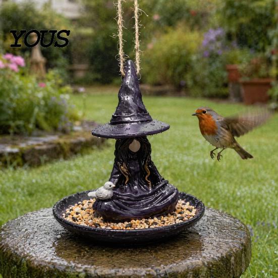 Witch Shaped Bird Feeder Meditating Feeder, Outdoor Hanging Waterproof Resin for Garden Decoration Spooky