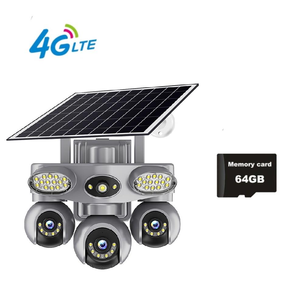 Solar PTZ Camera – 4G/WiFi Outdoor Security with 3-Screen View, Optional LED Light, 2-in-1 Surveillance & Night Lighting