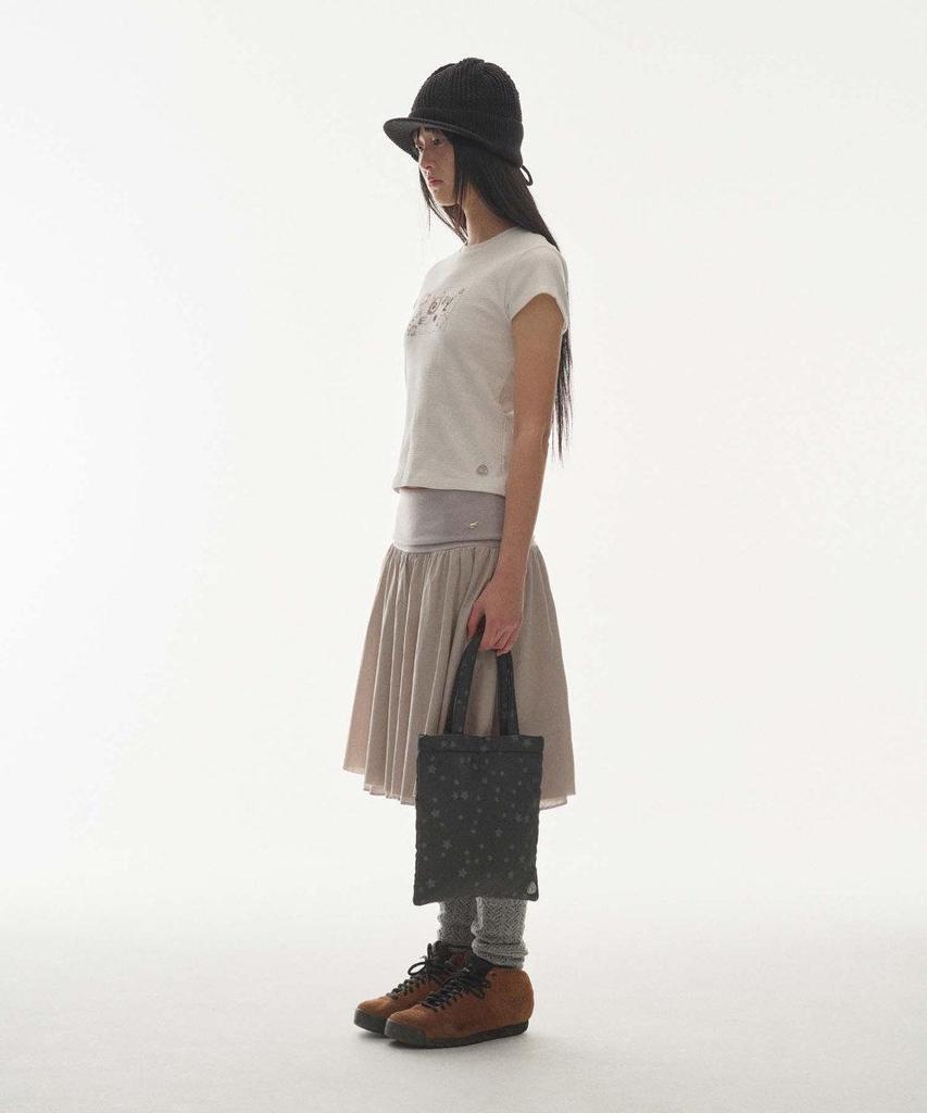 Japanese Niche Double-Layered Ribbed Waist Gray Ballet-Style Fluffy Skirt for Women