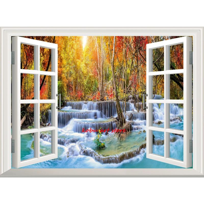 Maldives Beach 3D Window Effect Landscape Poster Print Northern Lights Forest Lake Wall Art Canvas Painting for Room Home Decor