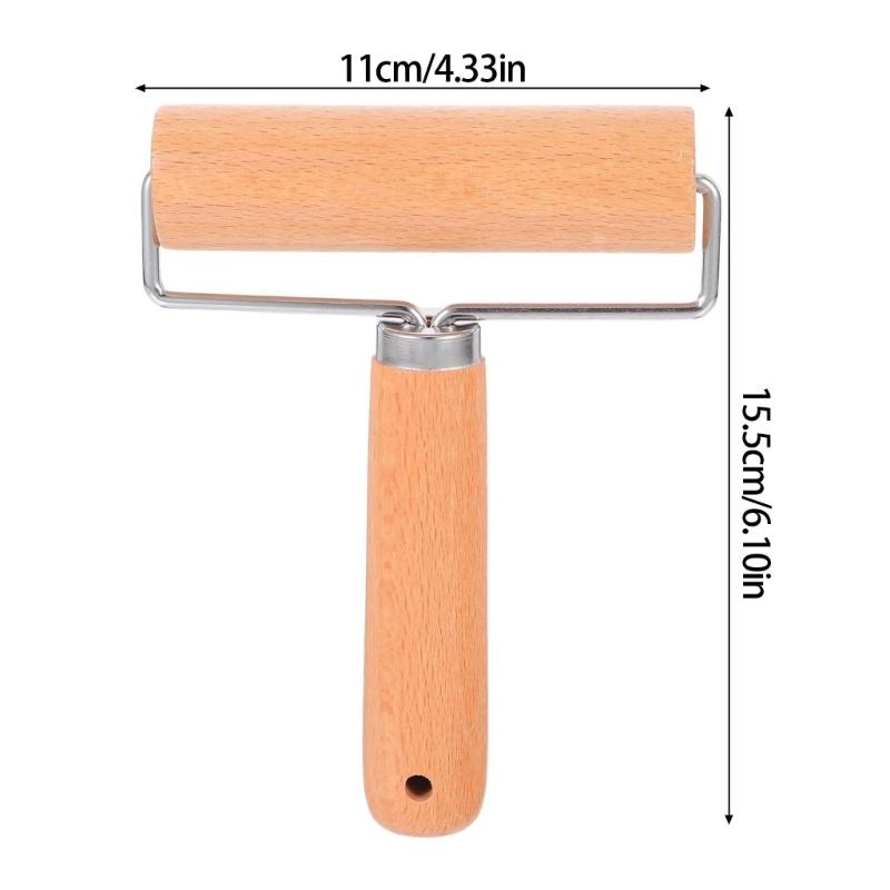 Ergonomic Handle Wooden Baking Roller With Steel Rings Rolling Pin For Effortlessly Dough Kneading And Space Saving