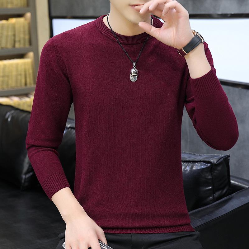 Men's White Round Neck Long Sleeve Knit Sweater for Spring, Autumn, and Winter