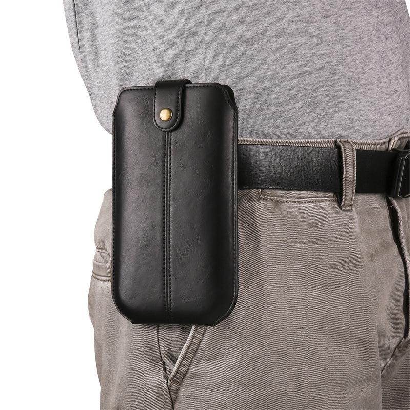 7.2-inch Ultra-thin Vertical Leather Waist Bag for Apple, Samsung, and Huawei Phones - Flip Business Belt Pouch