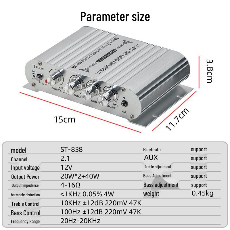 ST-838 2.1 Channel Bluetooth Subwoofer Amplifier with Super Bass