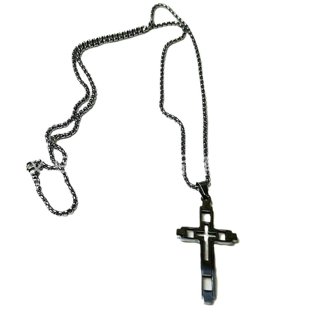 Titanium Steel Jewelry Style European and American Hip Hop Overlapping Cross Necklace