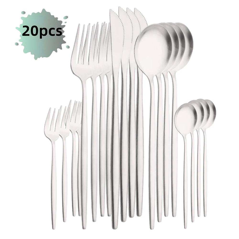 20Pcs Luxury Matte Flatware Set Kitchen Stainless Steel Tableware Set Hotel Dinnerware Set Rainbow Cutlery Set Gift