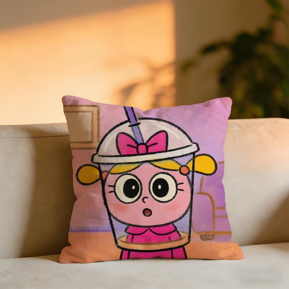 Cute Cartoon Little Girl Cushion Cover Cozy Velvet Throw PillowSoft Warm Cushion For Sofa  Bed