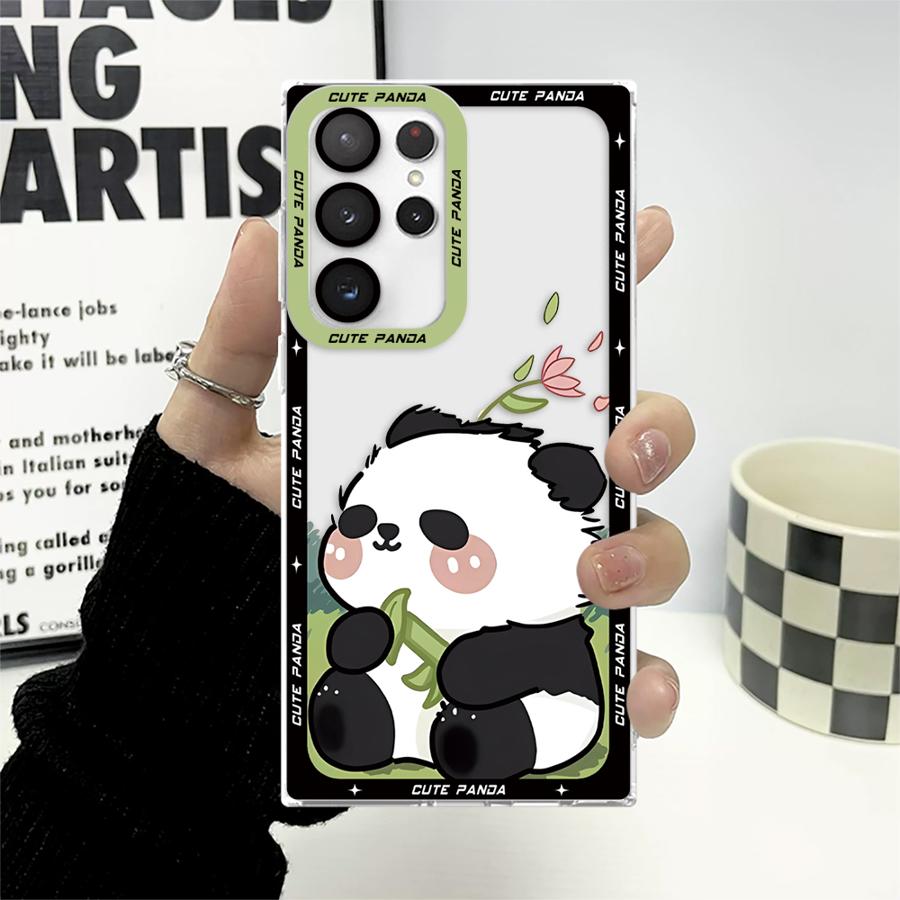 Cute Panda Pink Clear Soft Case for Samsung Galaxy S24 Ultra S20 FE S21 S22 S23 Ultra S10 Plus Note 20 Ultra 10 Plus S23 FE