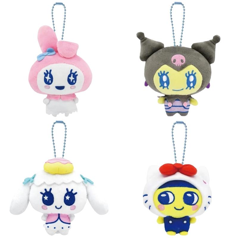 Cartoon Tamagotchi Mametchi Plush Toy Keychain Kitty Melody Kuromi Kawaii Bag Charm Stuffed Doll Accessory Decoration Kids Gifts