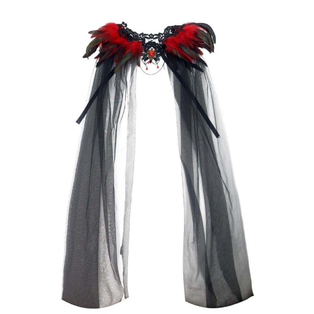 Black Halloween Feather Cloak Elegant Festival Costume Cape Hollow Lace Mesh Cape  Dance Cloaks