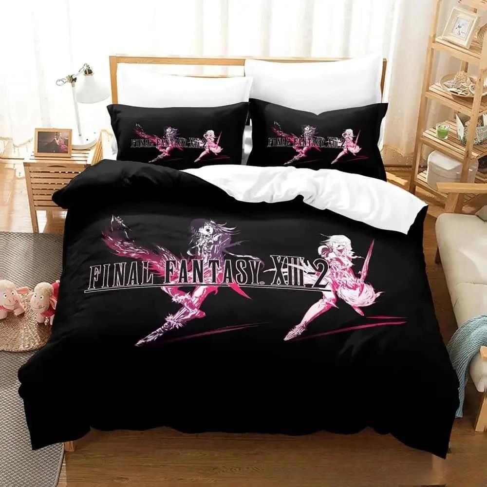 

New 3D Printed Anime Game FINAL FANTASY XIII-2 Bedding Set Boys Girls Twin Queen King Size Duvet Cover Pillowcase Bed Boys Adult (135x200cm)