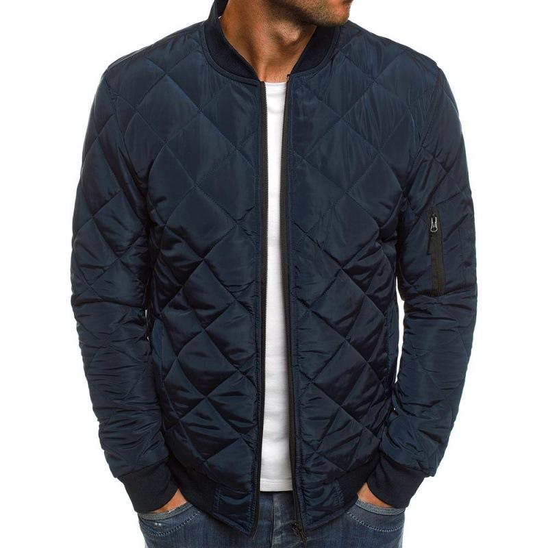 Einfarbige Herrenjacke aus Baumwolle mit Rautennaht und verdicktem Stehkragen aus Baumwolle, warme Winterkleidung aus Baumwolle