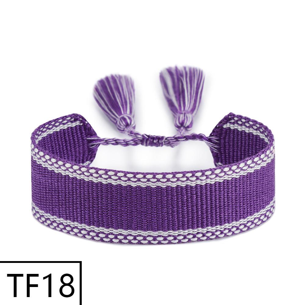 Adjustable European & American Fashion Embroidered Polyester-Cotton Tassel Bracelet with Customizable Logo