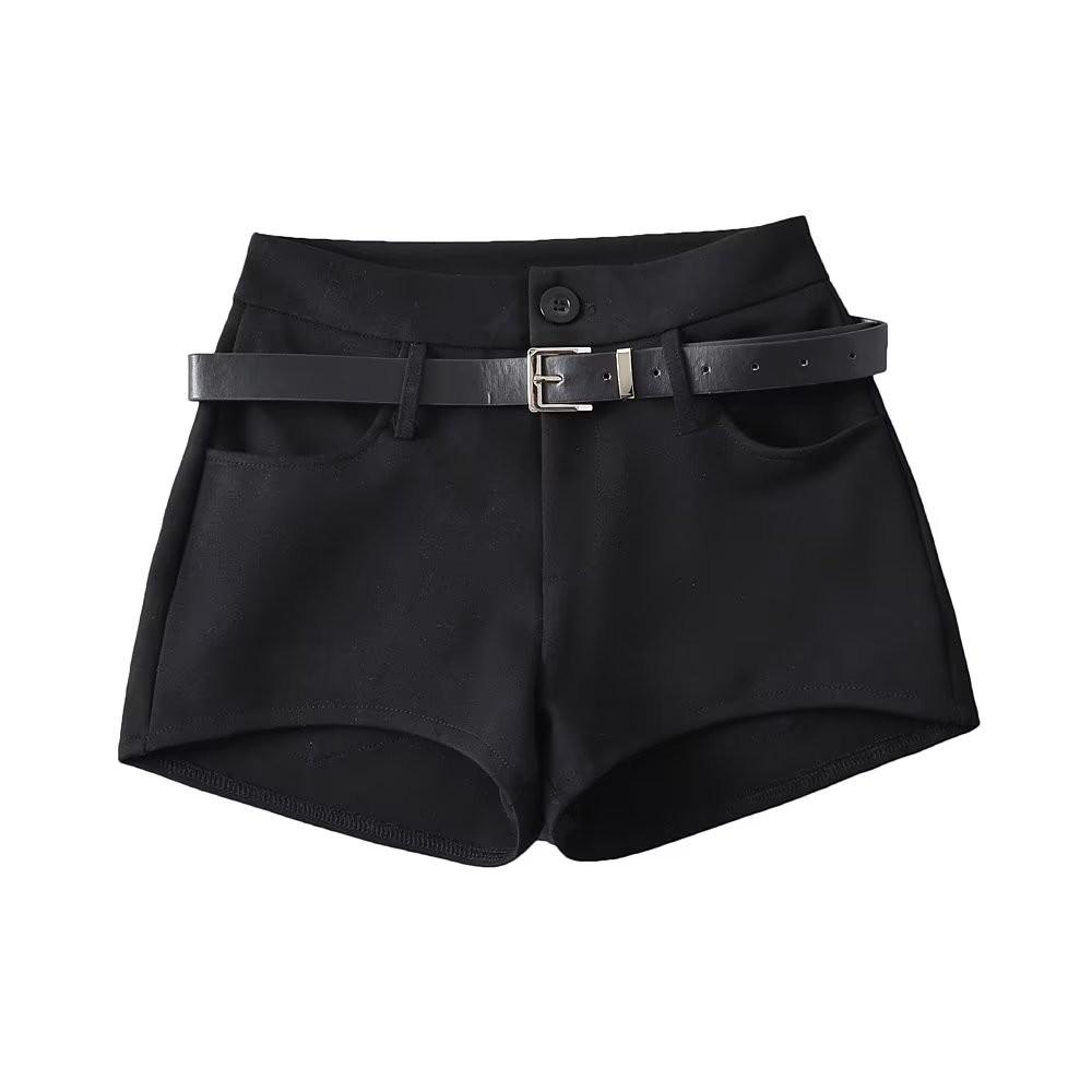 A Line Shorts Women Summer Hot Girls Slim Design High Waist Retro Basic Black All-match Trendy Casual Females